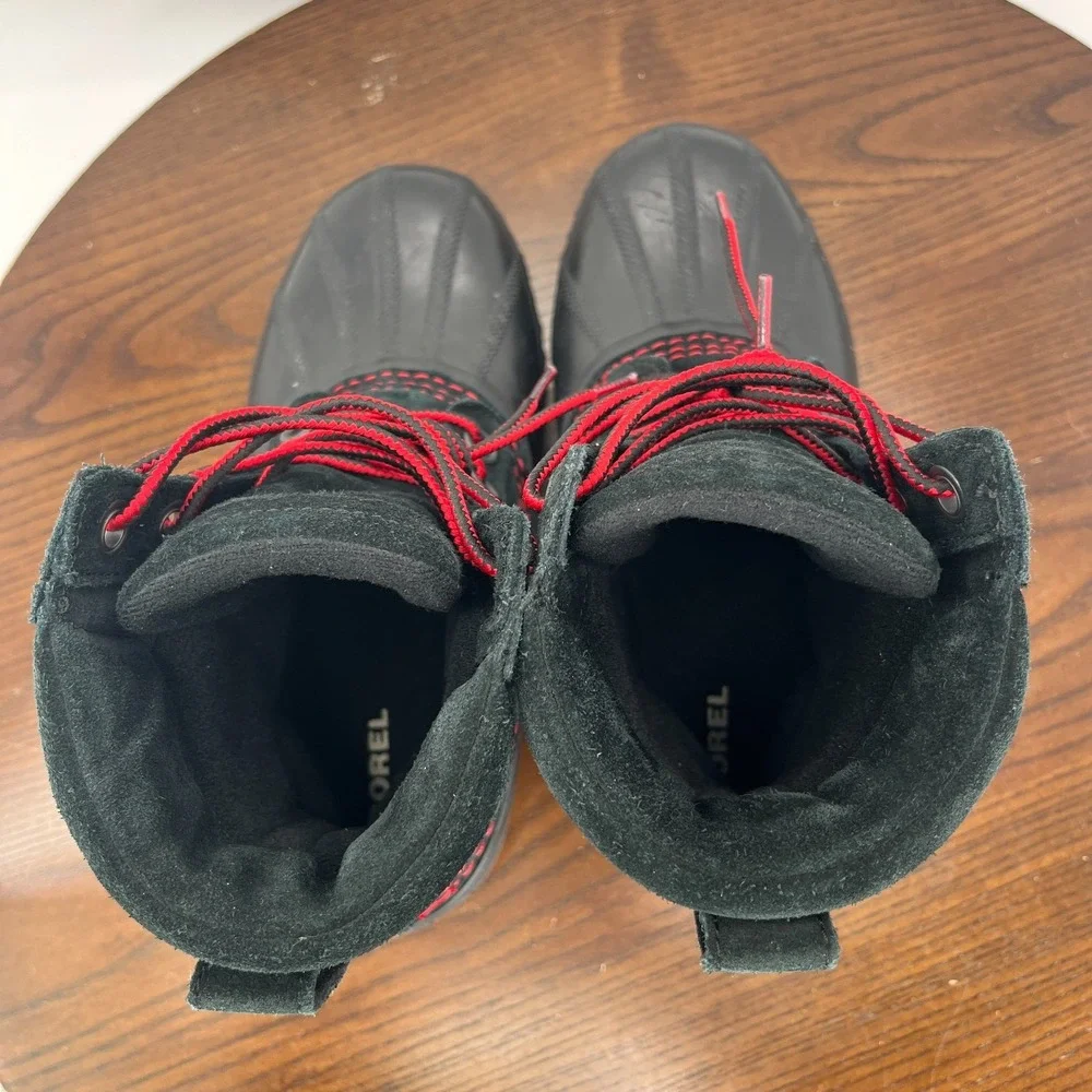 Sorel Cheyanne II‎ Youth Girls Boots 4 Black Red Suede Waterproof Duck Shoes